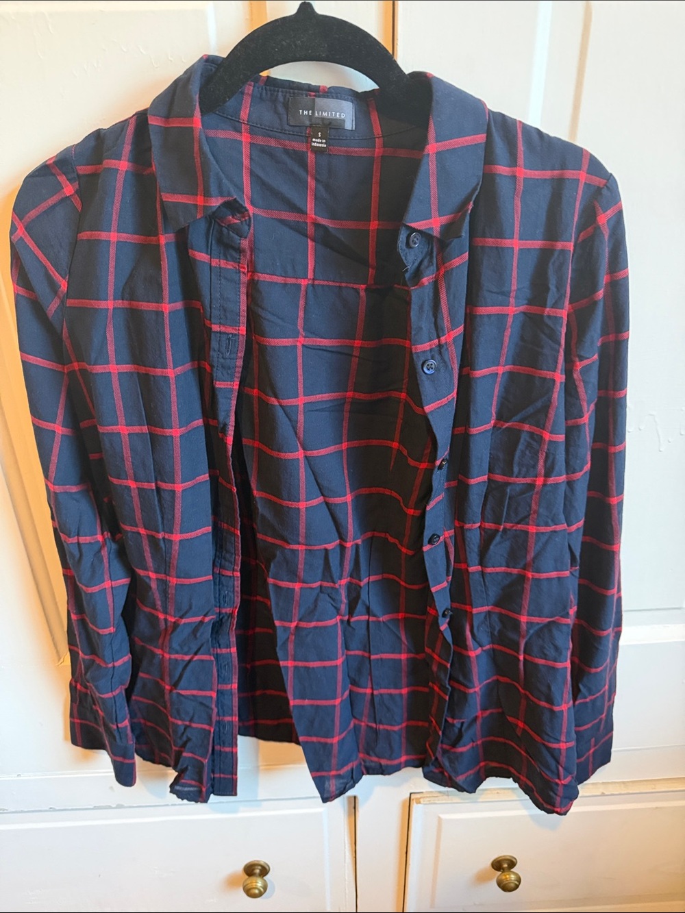 The Limited Navy Red Windowpane Button-Up Jacket